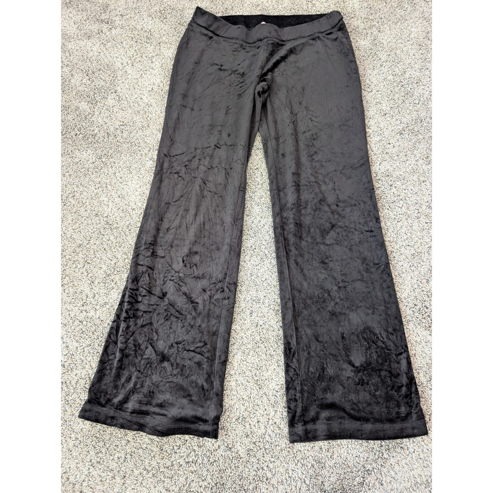 Victoria's Secret Black Velour Wide Leg Lounge Pants Rhinestone Heart Y2K XL